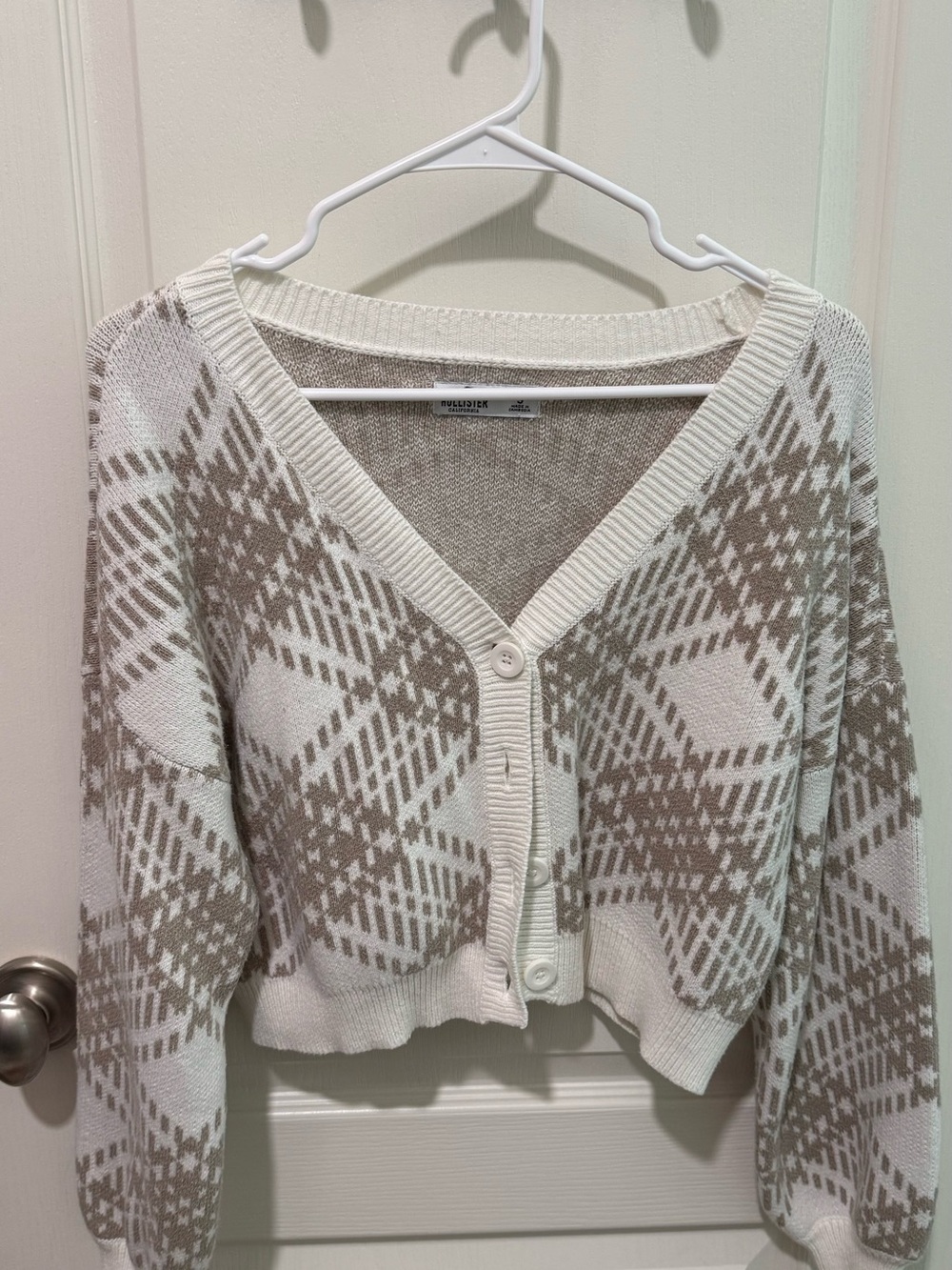Neutral Plaid Hollister Cardigan Sweater